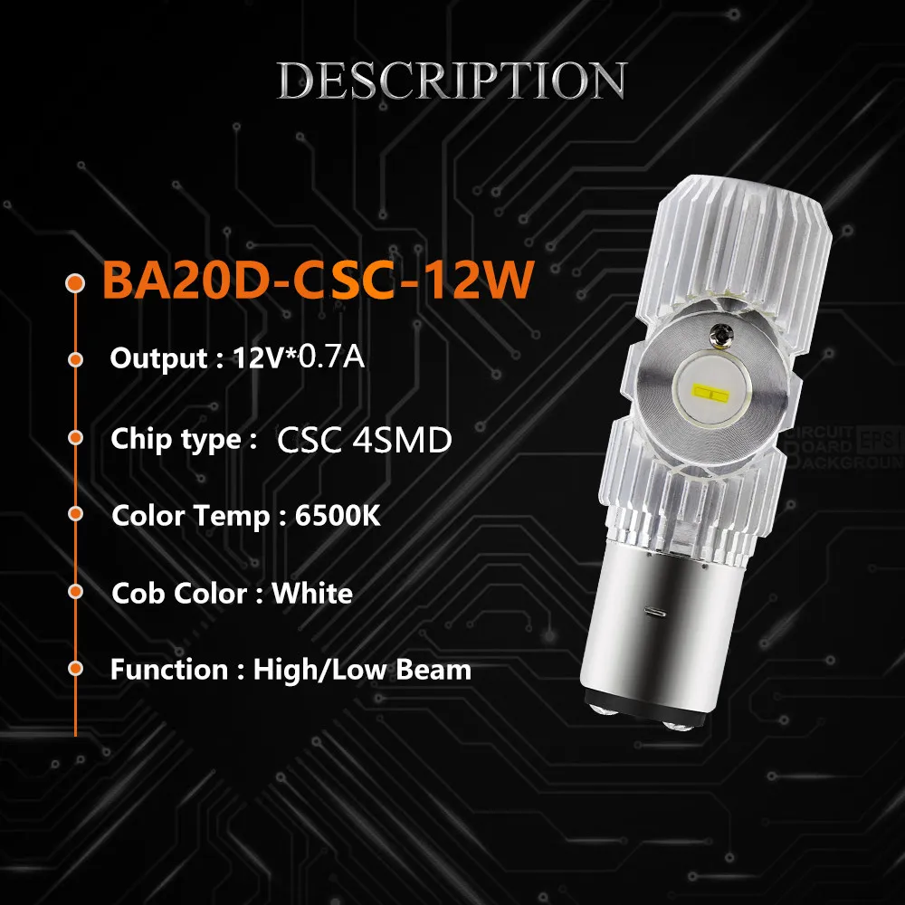 YM E-Bright 2 шт мотоцикл H4 BA20D Высокий/ближний свет 1200LM светодиодный фара 9-80 в DC противотуманная фара для вождения скутера светодиодный налобный фонарь белый - Испускаемый цвет: BA20D