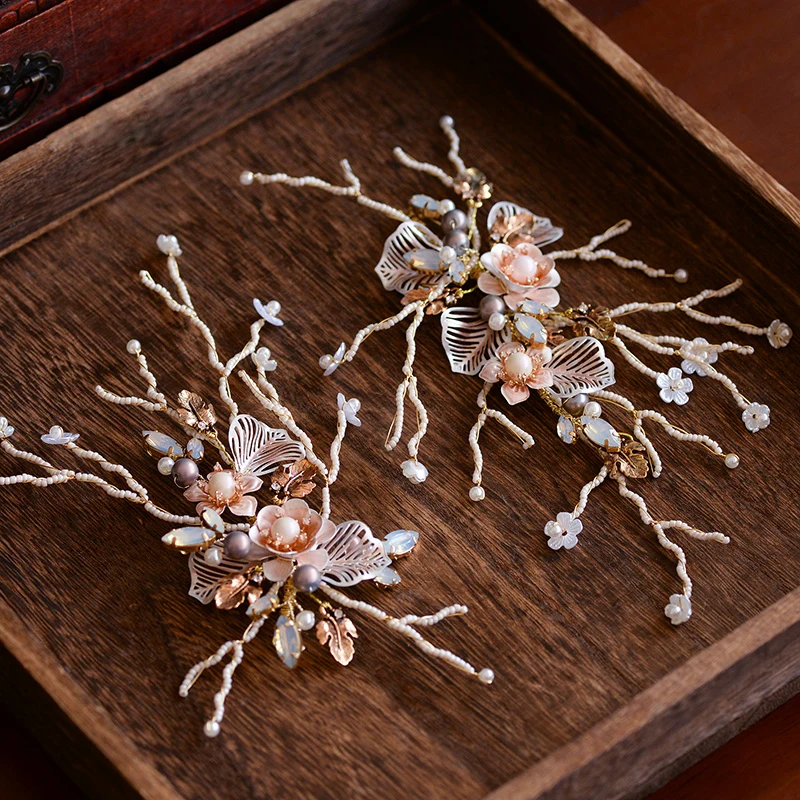 2 pics/Lot European Baroque Wedding Barrettes Flowers Tiaras Bridal Gold Headbands Brides Hair Accessory Evening Headdress | Украшения и