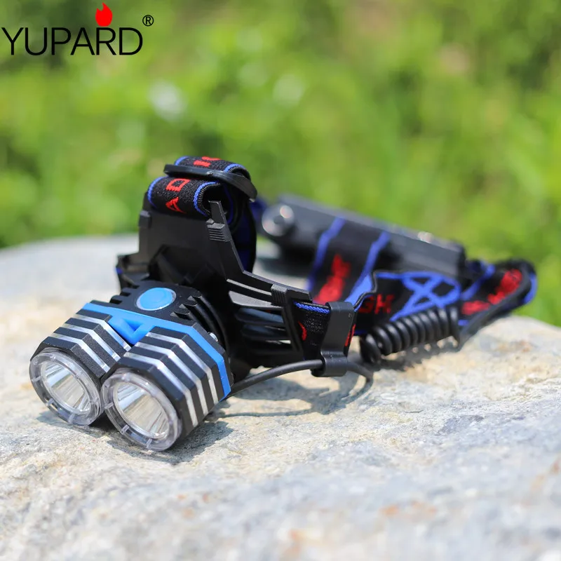 Налобный фонарь YUPARD 2 светодиодных лампы XM-L T6 внешний аккумулятор USB 3 * AAA AA 18650 +