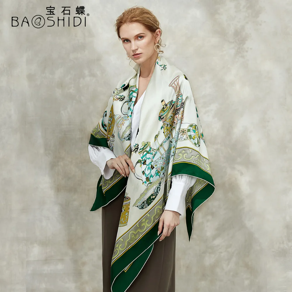 

[BAOSHIDI]100% silk fashion scarf,16m/m thick, Infinity 132*132cm Scarves women, Elegant brand scarfs,ladies shawl, woman hijab