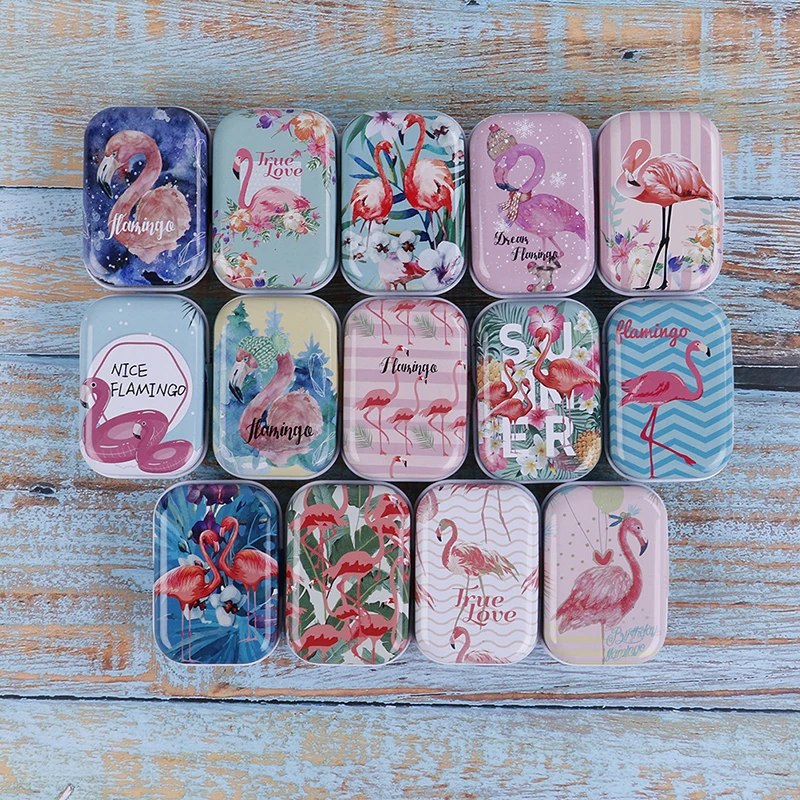 Мини Фламинго металлическая упаковочная жестяная банка Коробки Портативный