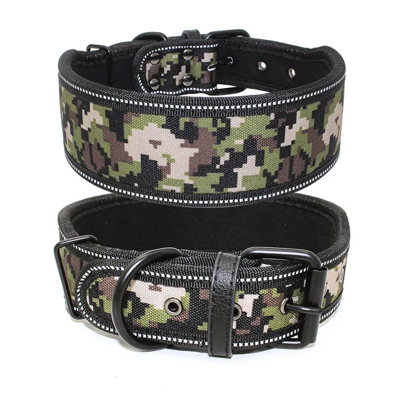 Green Camouflage Heavy Duty Adjustable Pet Dog Collar for Small Medium Large Dogs Reflective Puppy Big Dog Collar Leash Chihuahua Beagle Collars - Цвет: Green Camouflage