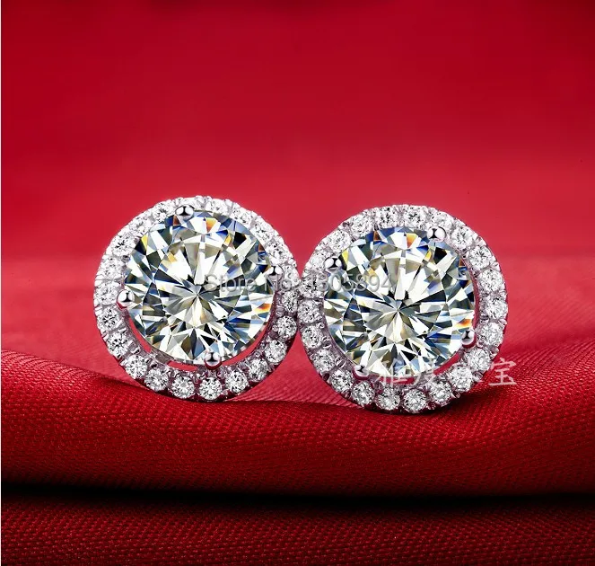 2CT/шт, Золотые серьги, блестящие, LC, углеродные, алмазные, серьги-гвоздики для женщин, Стерлинговое Серебро, ювелирное изделие, 18 K, покрытое белым золотом