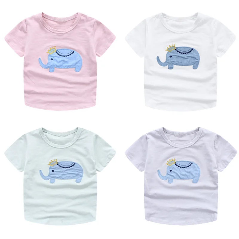 Футболка детская летняя из бамбукового хлопка с нашивками в виде слона|cartoon