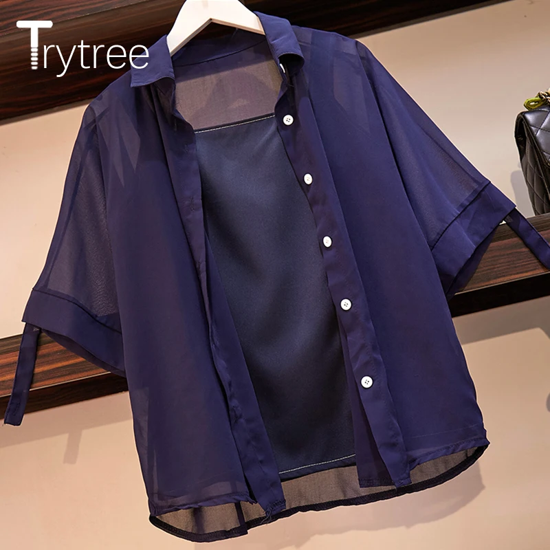 Trytree 2019 летний модный женский темно синий комплект из трех предметов