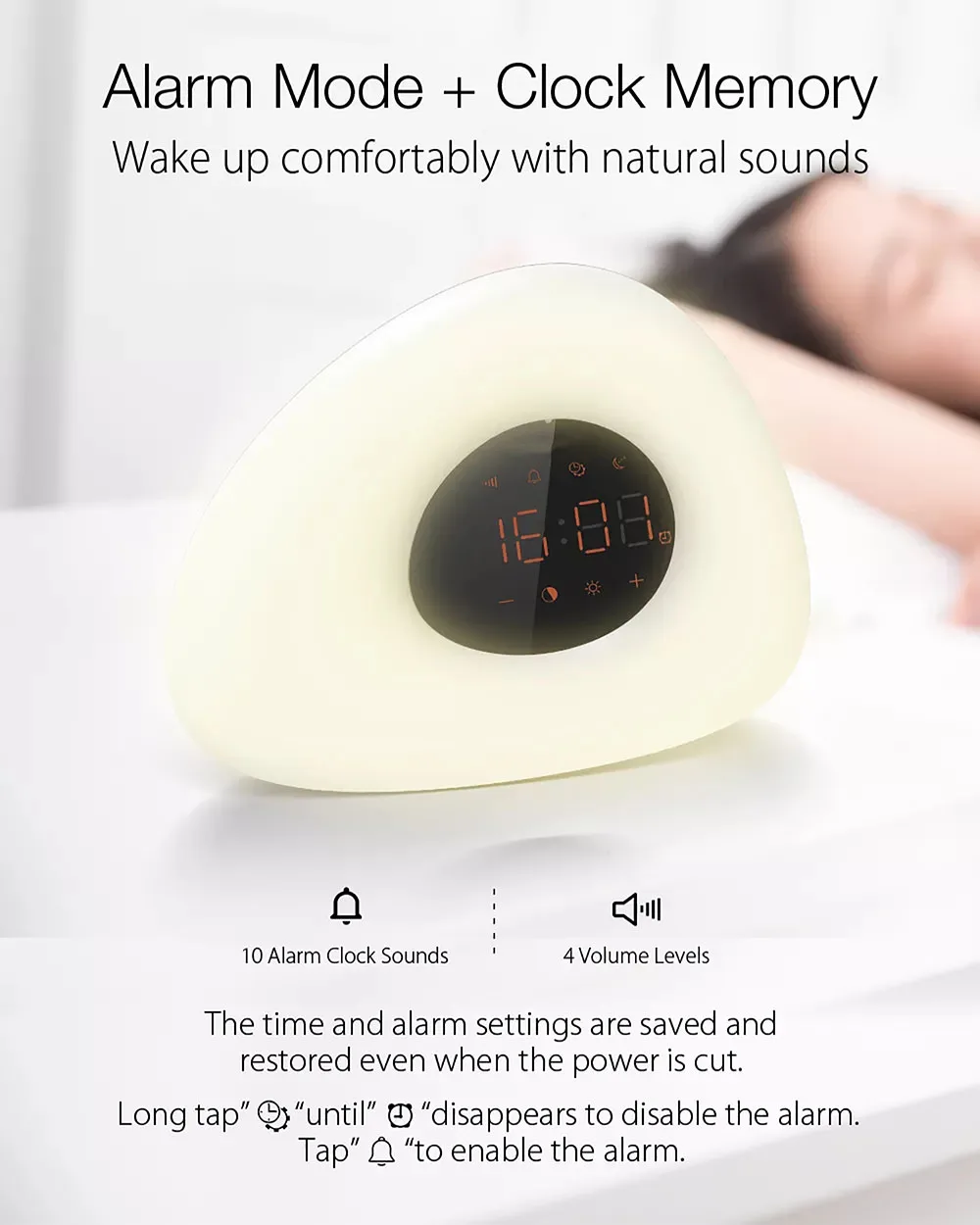 Alarm Clock Wake up Light Sunrise Sunset Simulation with 10 Nature Sounds 7 Colors Light Touch Control RGB Dimmable Night Lamp