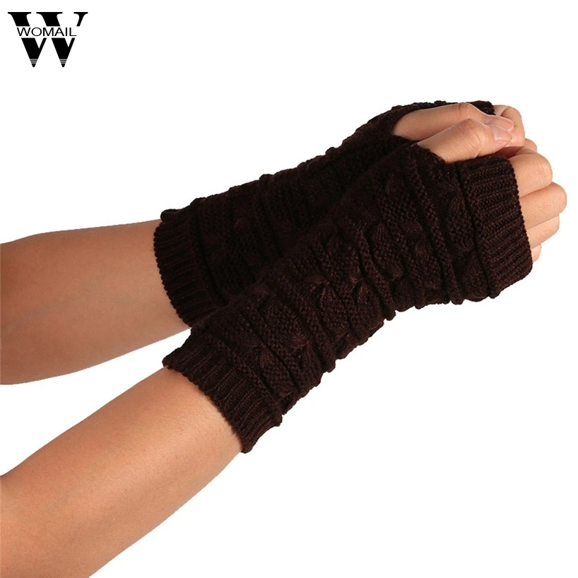 Womail Fashion Несколько цветов Трикотажные Arm Пальцев Зимние перчатки унисекс мягкие теплые варежки jan30/P fed30 - Цвет: Coffee