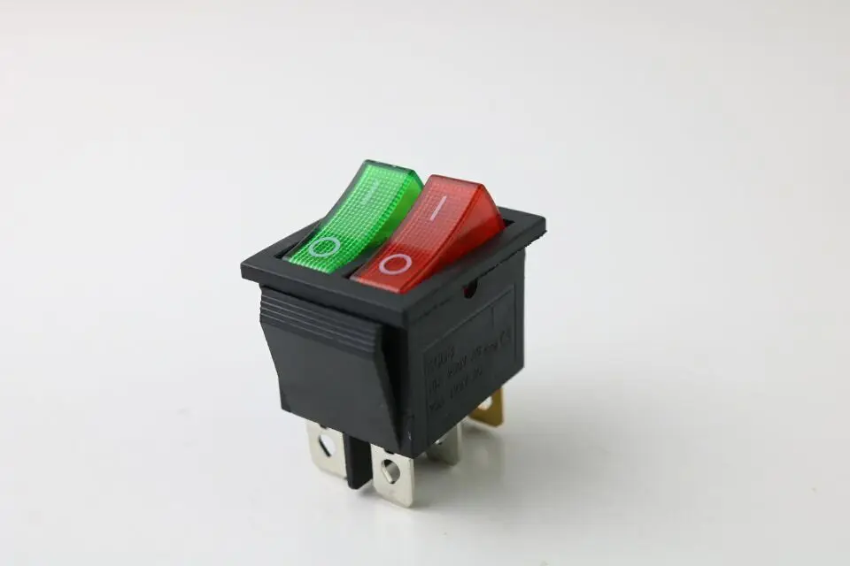 KCD2 двойной лодочный клавишный выключатель 6 Pin ВКЛ ВЫКЛ с зелеными красными
