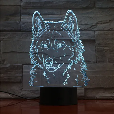 Волчья Голова 3D животное моделирование Настольный светильник светодиодный USB