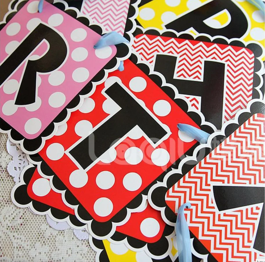 3 м с мультипликационным принтом Микки День рождения Бумага флаги для украшения