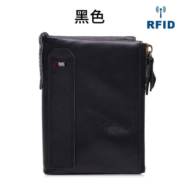 black Распродажа, маленький женский кошелек RFID, короткий кошелек, натуральная кожа, застежка-молния, короткий клатч, кошелек, однотонный, винтажный, женский кошелек - Цвет: black