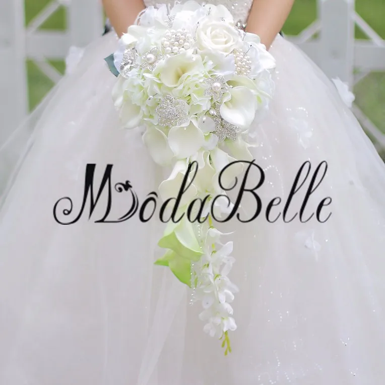 Белый Modabelle белый водопад Свадебные цветы Ramo Novia Boda фуксия розовый цветок букеты ruidsboeket Ramos De Novia искусственные - Цвет: Белый