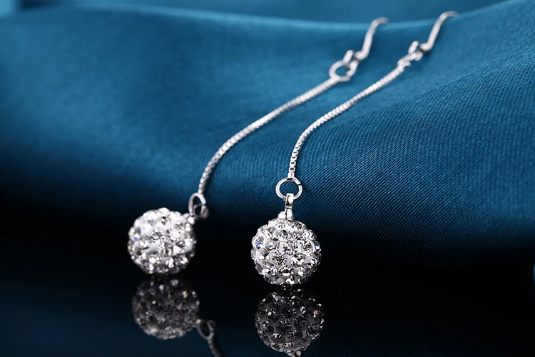 925 пробы серебряные серьги-гвоздики Роскошные кристаллические серьги-шарики для