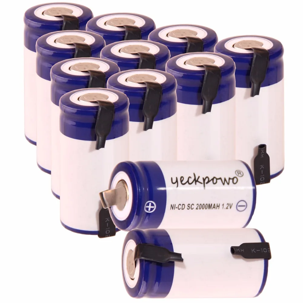Yeckpowo 12 шт SC 2000mah 1 2 v батарея NICD перезаряжаемые батареи для электроинструментов 4 25