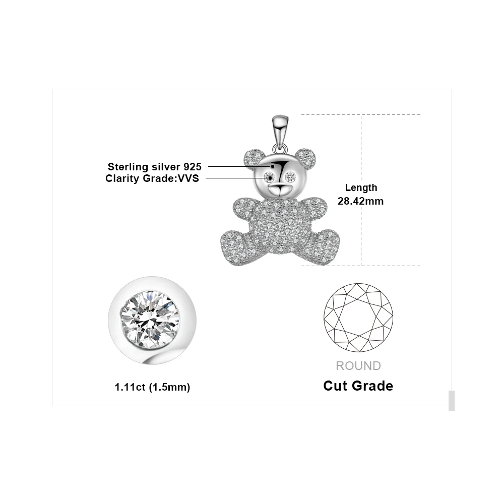 Белый Лена медведь микро проложить 1.1ct кубического циркония 925 пробы серебряный