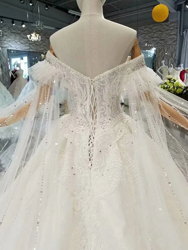 LS179445 sweetheart crystal wedding dresses with beads special off shoulder short sleeves bridal gown 2018 latest design | Свадьбы и