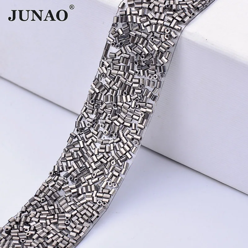Стразы JUNAO 2 3*36 см с серыми инкрустированными трубками лента горячей фиксацией