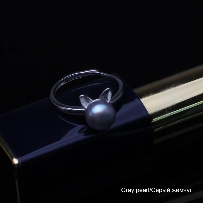 Женское кольцо с пресноводным жемчугом черное кошачьими ушками свадебное