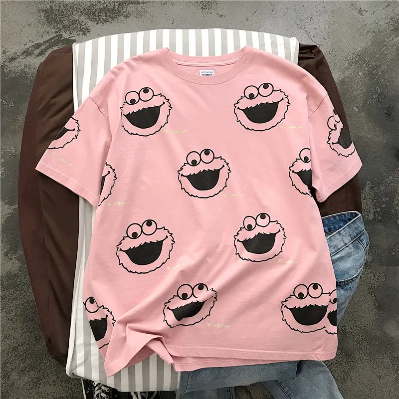 Для женщин Повседневное Топ Cookie Monster Улица Сезам Новые футболки Стиль 100% хлопок