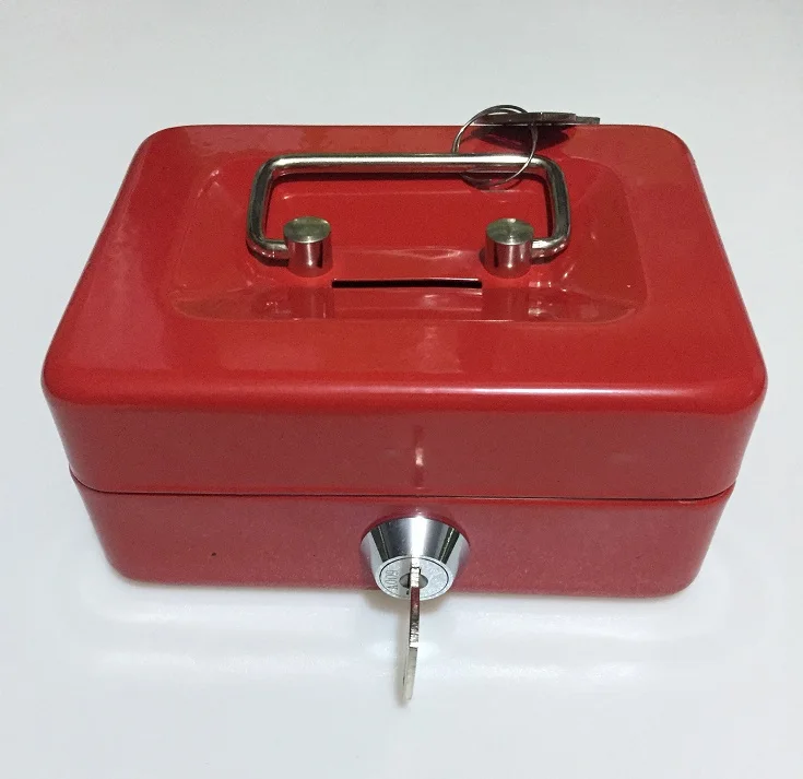Red With Slot Мини небольшой стальной безопасный ключ открытая коробка хранения содержание коробки бумага Копилка карты сейфы для документов - Цвет: Red With Slot