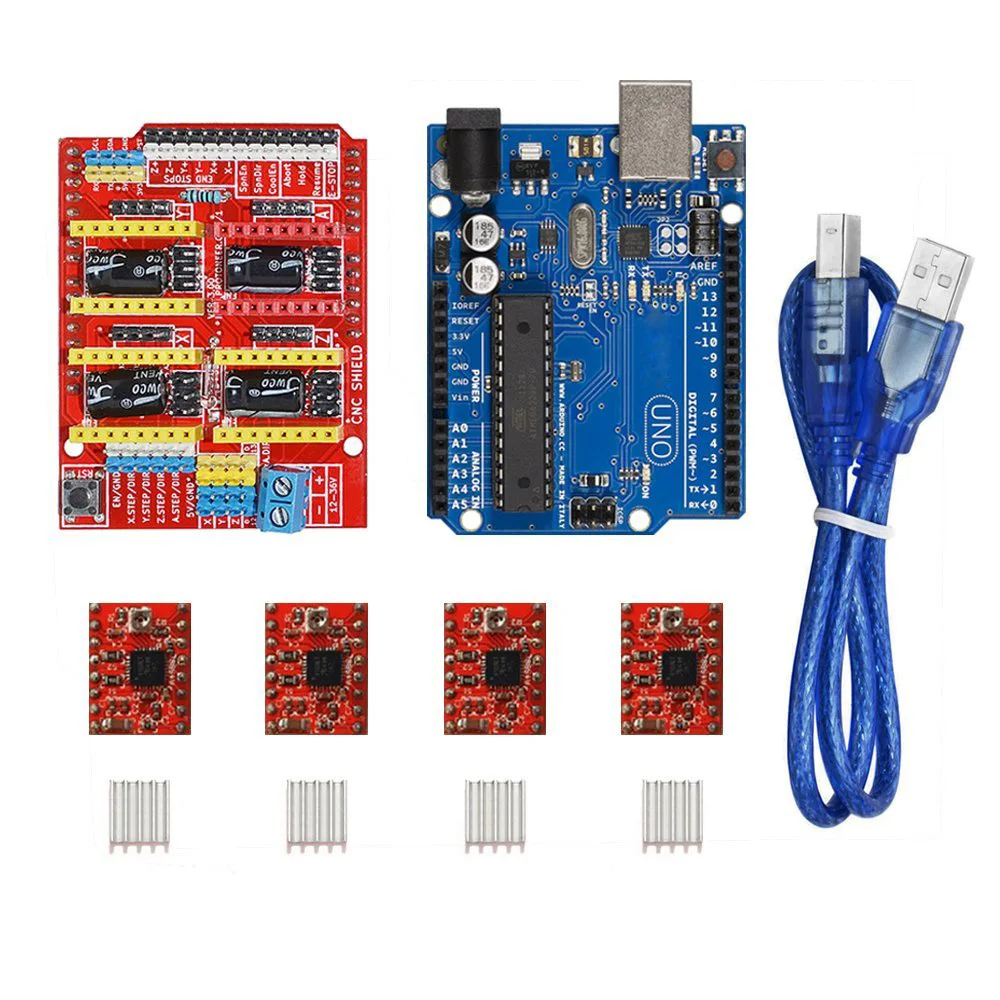 4 x A4988 Драйвер шагового двигателя с радиатором + плата расширения ЧПУ UNO R3