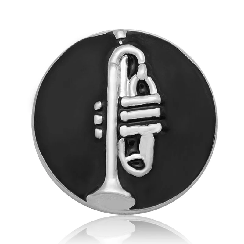 Fashion Round Black Oil Crystal musical note Instruments Metal snap buttons for DIY charm bracelet jewelry wholesale KZ1028 | Украшения и