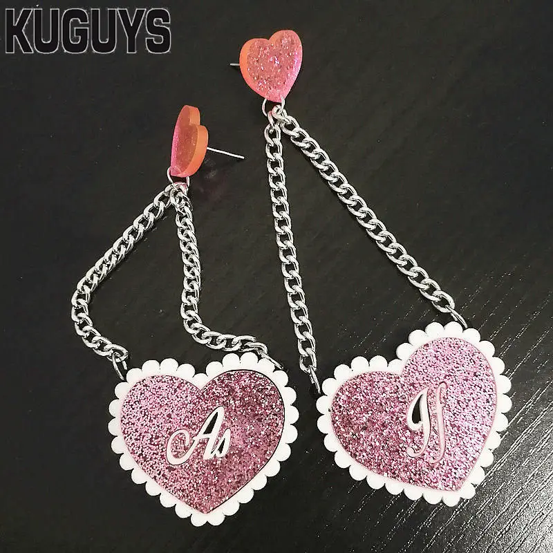 KUGUYS модные ювелирные изделия акриловые серьги с кисточками в виде сердца для