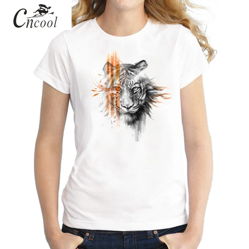 Новый 2018 Для женщин Летняя мода полосатый с тигровым принтом футболка короткими