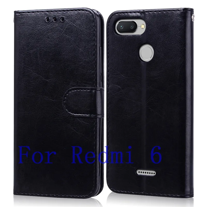 Black For 6 Чехол для Xiaomi Redmi 6A, чехол для Redmi 6, мягкий силиконовый кожаный бумажник, флип-чехол для Xiaomi Redmi 6A 6 A, чехол для телефона держатель для карт, Fundas - Цвет: Black For 6