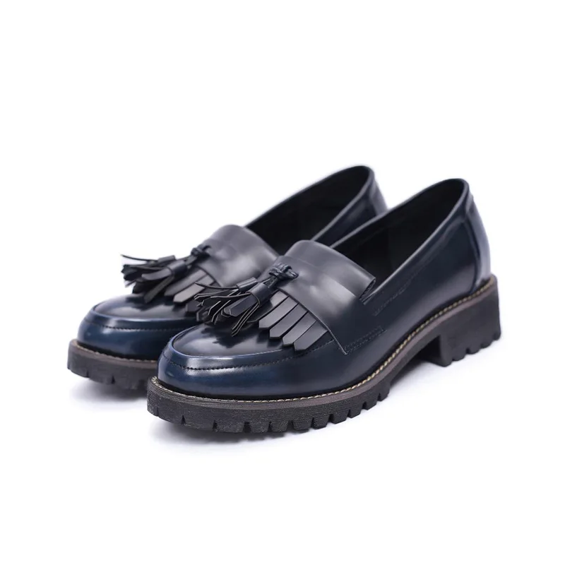 Blue Oxfords Teahoo/ женские туфли-оксфорды с кисточками; женские слипоны из лакированной кожи; повседневные оксфорды на плоской подошве; женская обувь с толстой мягкой подошвой - Цвет: Blue Oxfords