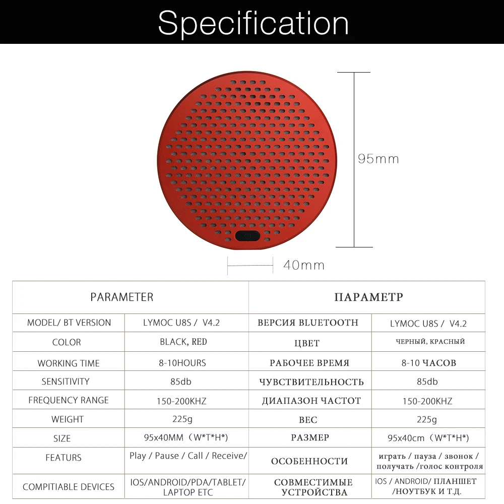 LYMOC Портативный Металл сабвуфер Bluetooth Беспроводной динамики 5 Вт 3D звук стерео Lound