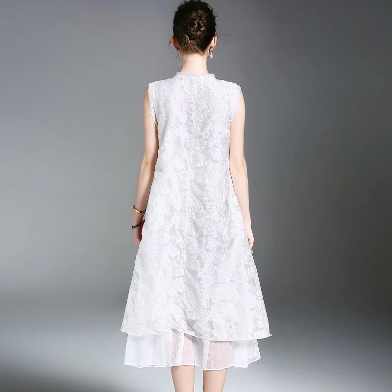 Летнее платье Для женщин без рукавов жаккард сплошной Цвет круглым вырезом шить