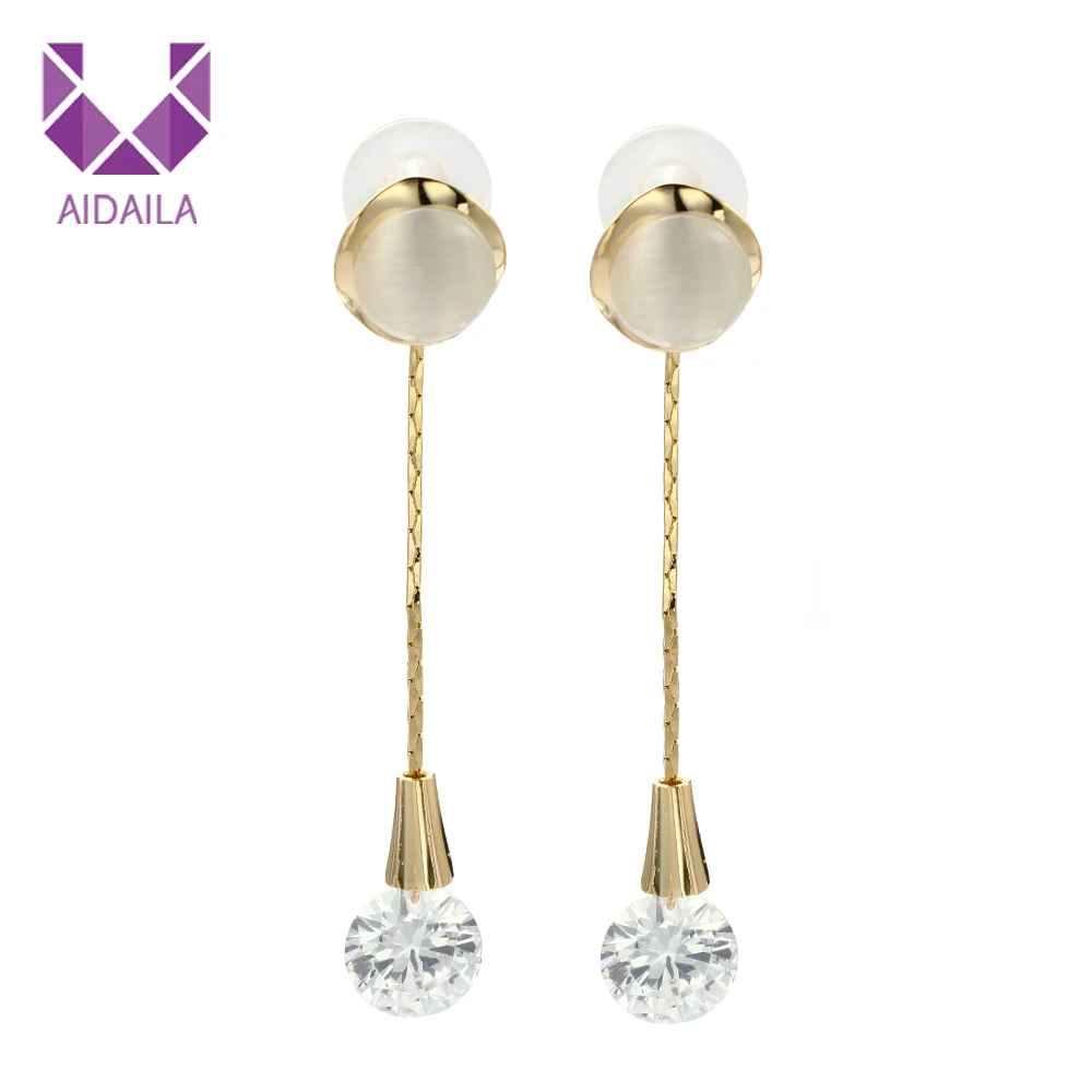 Women Long Dangle Drop Earrings with Opal Stone Chains and AAA+ Cubic Zirconia Zircon Trendy Style High Quality |