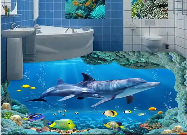 

3 d pvc flooring custom wall paper Underwater world --3d bathroom flooring picture mural photo wallpaper for walls 3d