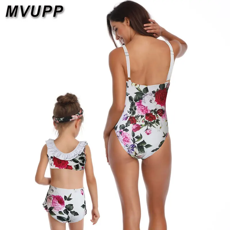family look clothes mother daughter swimsuit for mommy and me swimwear Floral print matching outfits clothes big litter sisters