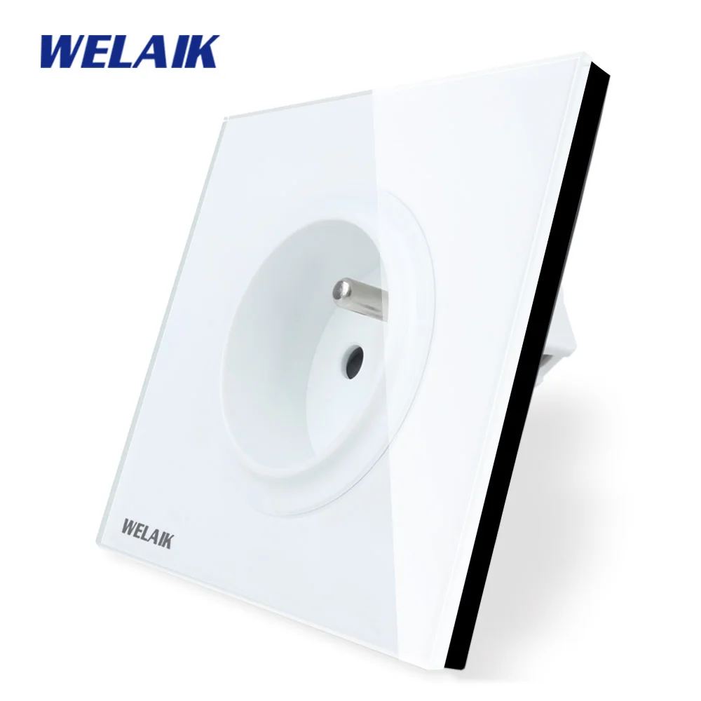 WELAIK закалка-стеклянная панель-Франция Wall-Power-Socket-16A Великобритания-стандарт B18FW