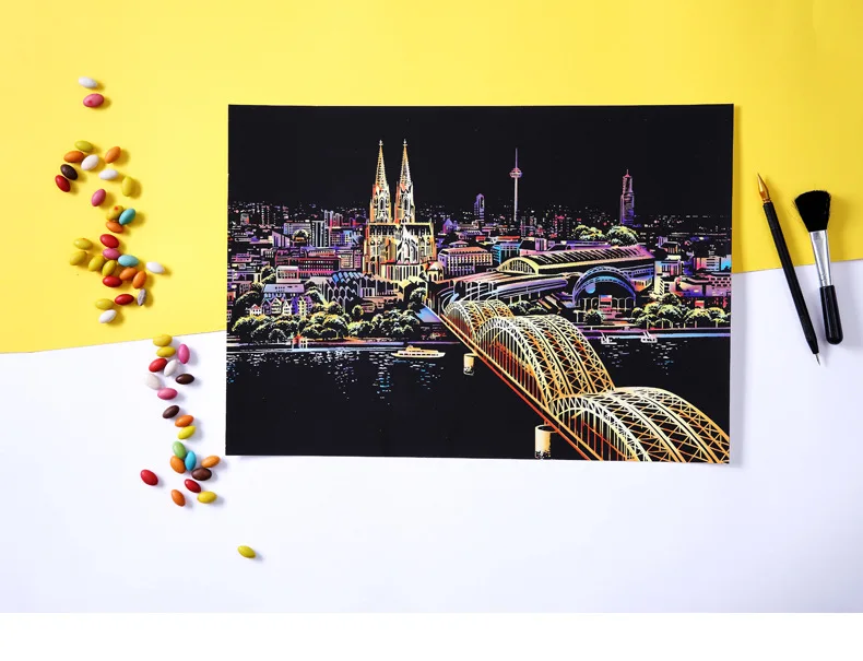 Colorful City Scratch Painting For Wall Decoration DIY Scratch Picture Crafts Art Scraping Painting Home Decor