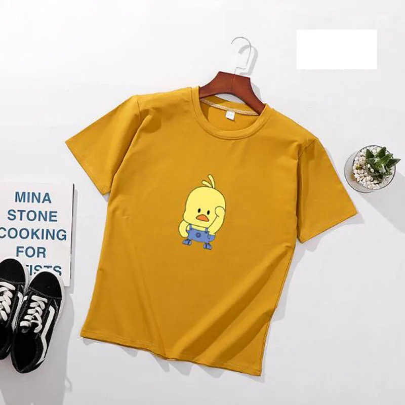 Футболка женская с круглым вырезом хлопок спандекс короткий рукав мультяшный