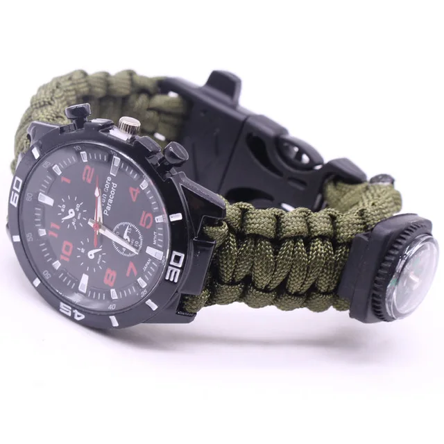 Army Green Watch Паракорд выживания часы браслеты для мужчин и женщин открытый компас браслеты зонтик веревка нож 6 в 1 многофункциональные браслеты - Цвет: Army Green Watch