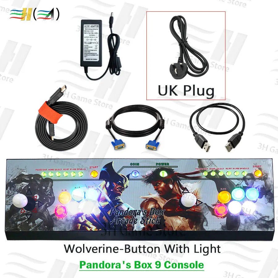 PDB9 JGL light UK Pandora Box 9 1500 В 1 видео игры аркадная палка Консоль 2 игрока джойстик светодиодная Кнопка Pandora's box 5 плюс версия консоли - Цвет: PDB9 JGL light UK