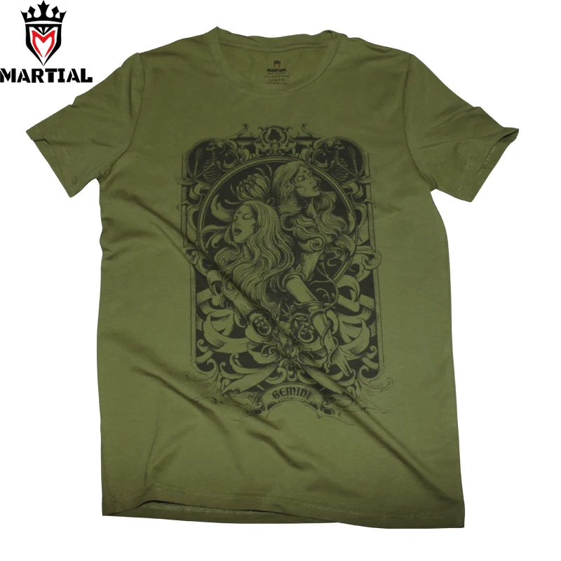 

Martial:Gemini lucky zodiac army green gym quick shirts crossfit t shirts