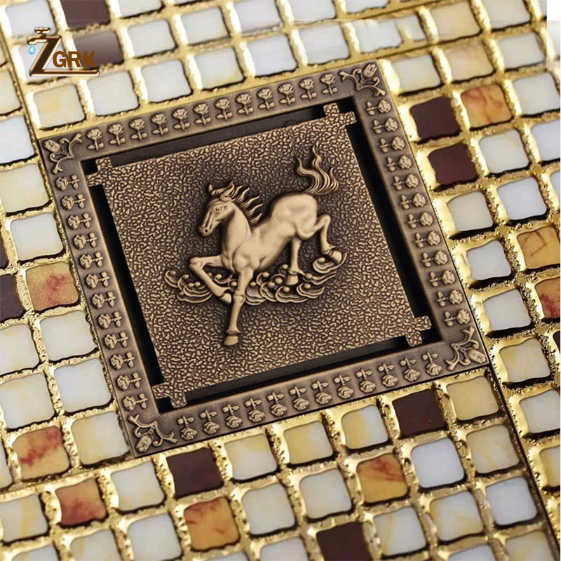 zgrk shower drain 12x12cm antique solid brass floor drain cover strainer bathroom bath accessories art carved square drains free global shipping