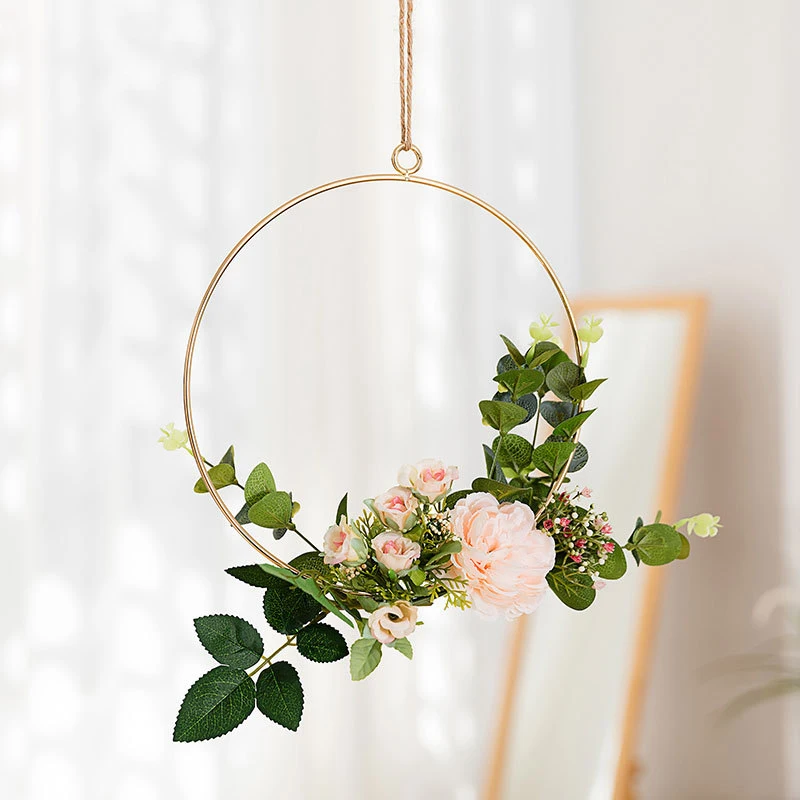 C SET-CHAMPAGNE Креативная настенная гирлянда в скандинавском стиле, железная веревка, подвеска, искусственный цветок для дома, настенные шёлковые цветы для украшения, подвесной горшок - Цвет: C SET-CHAMPAGNE