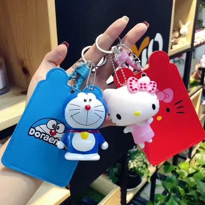 Мультфильм милый hello kitty Doraemon брелок Тоторо Карта кожаный для ключей в виде троса