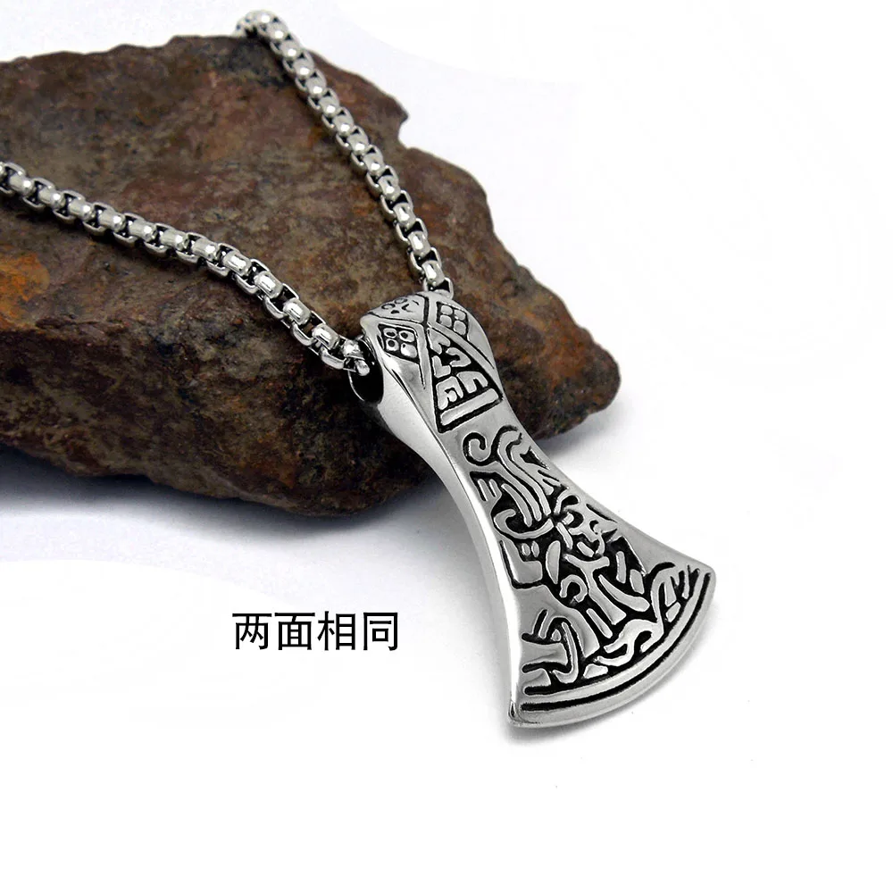 Серебряный тон Нержавеющая сталь Панк Байкер топор кулон Цепочки и ожерелья 60 см