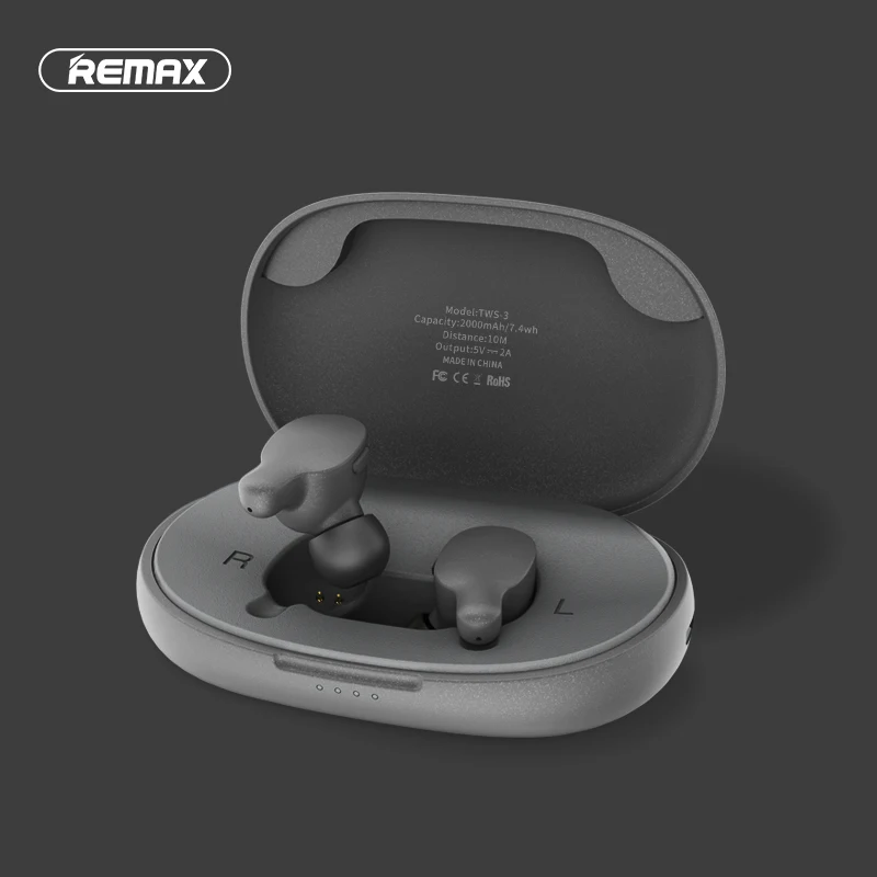 Remax TWS-3, беспроводная гарнитура, Bluetooth, наушники, наушники-близнецы, наушники с зарядным устройством, 2000 мА/ч, внешний аккумулятор для телефона