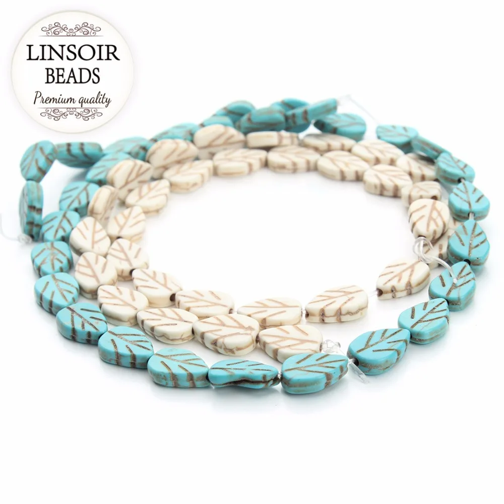 

LINSOIR 29pcs/lot Leaf Natural Blue White Turquoises Beads 9*13mm Loose Spacer Natural Stone Beads For Craft Jewelry Making DIY