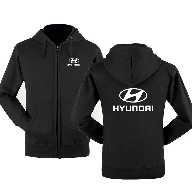 Осенне-зимние толстовки на молнии с логотипом hyundai, Мужская Флисовая Куртка с капюшоном, толстовки с капюшоном на молнии - Цвет: Черный
