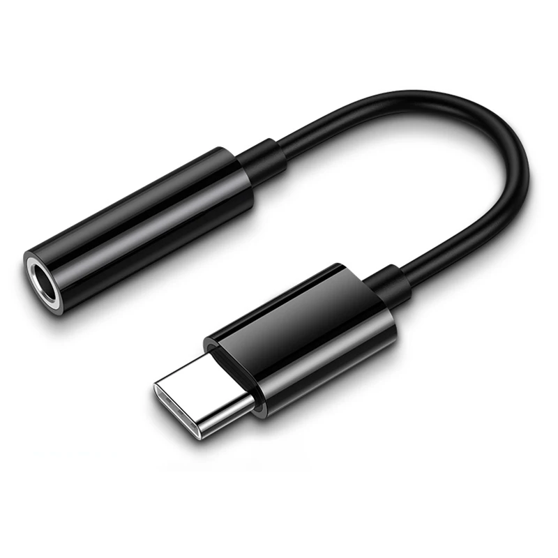 Кабель для наушников с разъемом типа C 3,5 USB C до 3,5 мм адаптер для наушников AUX для huawei P10 P20 pro Xiaomi Mi 6 8 аудио кабель - Цвет: Черный