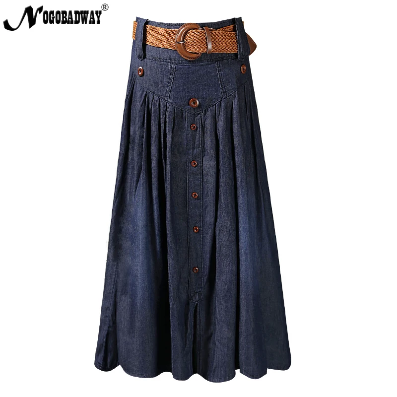 Женские винтажные джинсовые юбки S-6XL длинные джинсы макси с высокой талией